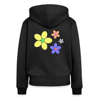 bunte Blumen Hippie retro - Frauen Premium Bio Zip Hoodie - Schwarz - Hinten - Julia (174cm)