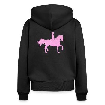 Cheval de dressage rose - Sweat à capuche zippé Premium bio Femme - noir - Dos - Julia (174cm)