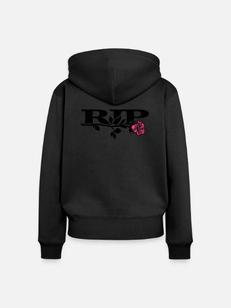 rip_mit_rose_2_2c - Frauen Premium Bio Zip Hoodie - Schwarz