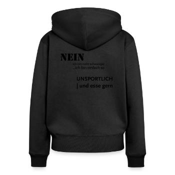 Nicht Schwanger - nur kräftig - Frauen Premium Bio Zip Hoodie - Schwarz - Hinten - Julia (174cm)