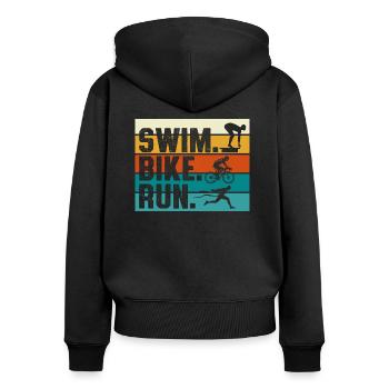 Swim Bike Run Triathlon - Frauen Premium Bio Zip Hoodie - Schwarz - Hinten - Julia (174cm)
