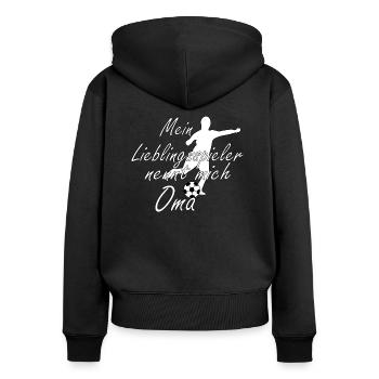Lieblingsspieler Oma weiß - Frauen Premium Bio Zip Hoodie - Schwarz - Hinten - Julia (174cm)