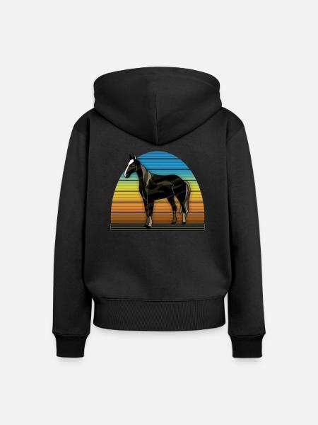 Pferd - Frauen Premium Bio Zip Hoodie - Schwarz