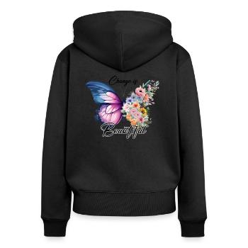 Change is beautiful, Schmetterling, Wandel - Women's Premium Organic Zip Hoodie - black - Back - Julia (174cm)