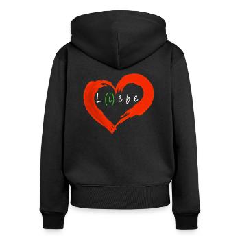 Herz liebe lebe weiß - Frauen Premium Bio Zip Hoodie - Schwarz - Hinten - Julia (174cm)