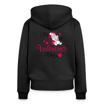 Ma première Saint-Valentin. Design mignon - Sweat à capuche zippé Premium bio Femme - noir - Dos - Julia (174cm)
