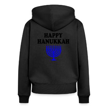 HAPPY HANUKKAH - Sweat à capuche zippé Premium bio Femme - noir - Dos - Julia (174cm)