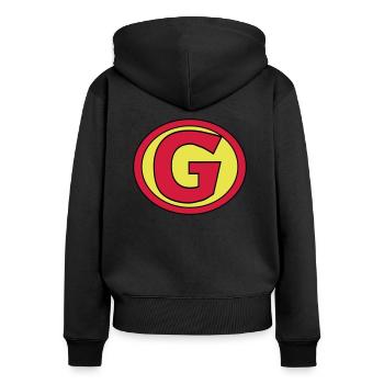 Super, Superheld, Superheldin, Hero, G - Frauen Premium Bio Zip Hoodie - Schwarz - Hinten - Julia (174cm)