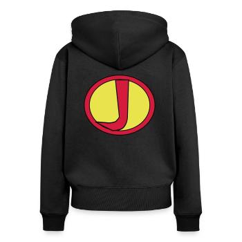 Super, Superheld, Superheldin, Hero, J - Women's Premium Organic Zip Hoodie - black - Back - Julia (174cm)