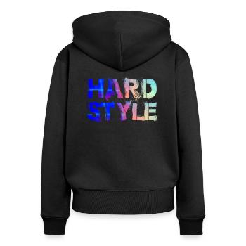 Hardstyle - Frauen Premium Bio Zip Hoodie - Schwarz - Hinten - Julia (174cm)