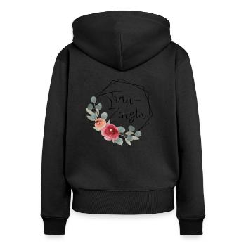Trauzeugin - Hexagon Vintage Blumen - Frauen Premium Bio Zip Hoodie - Schwarz - Hinten - Julia (174cm)