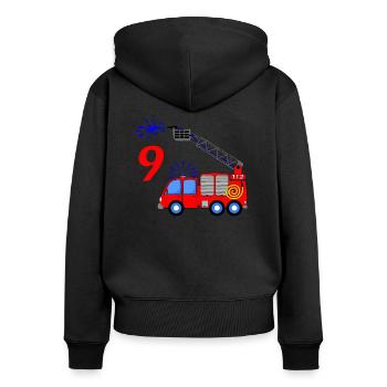 Feuerwehrfahrzeug 9 Geburtstag Kinder - Frauen Premium Bio Zip Hoodie - Schwarz - Hinten - Julia (174cm)