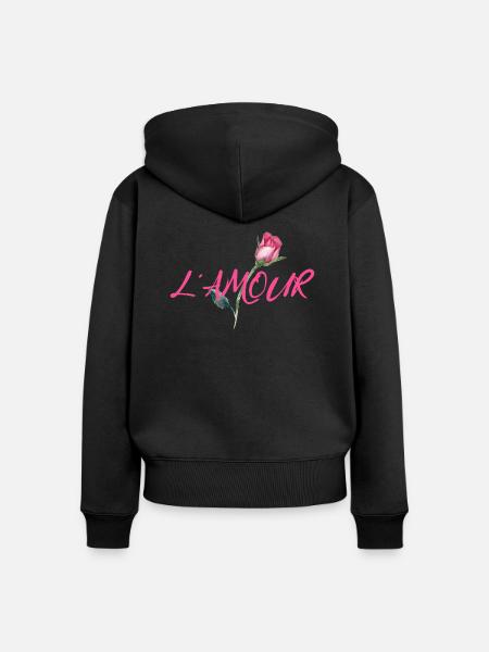L' amour mit Rose - Frauen Premium Bio Zip Hoodie - Schwarz