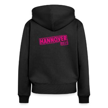Hannover - 0511 - Vorwahl - Niedersachsen - Frauen Premium Bio Zip Hoodie - Schwarz - Hinten - Julia (174cm)