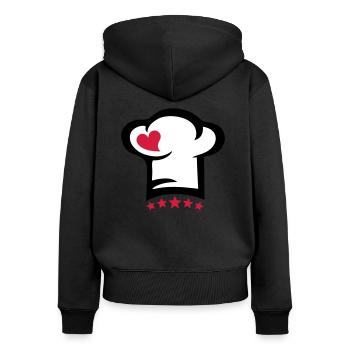 Cuisiner, coeur, chef, cuisine, toque, 5 étoiles - Sweat à capuche zippé Premium bio Femme - noir - Dos - Julia (174cm)