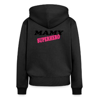 Mamy superhero - Frauen Premium Bio Zip Hoodie - Schwarz - Hinten - Julia (174cm)