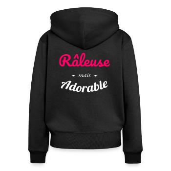 Râleuse mais adorable Cadeau humour drôle - Sweat à capuche zippé Premium bio Femme - noir - Dos - Julia (174cm)