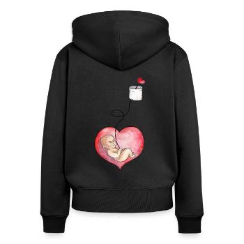 Maman et bébé sont connectés au cœur - Sweat à capuche zippé Premium bio Femme - noir - Dos - Julia (174cm)