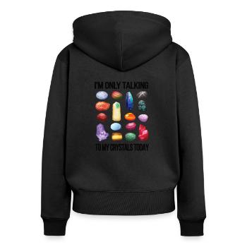Cristaux Pierres gemmes médicinales Ciment cristal - Sweat à capuche zippé Premium bio Femme - noir - Dos - Julia (174cm)
