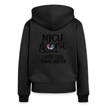 NICU Infirmière en soins intensifs néonatologiques - Sweat à capuche zippé Premium bio Femme - noir - Dos - Julia (174cm)