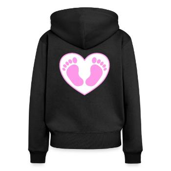 Baby Fuß Füße Herz rosa pink - Frauen Premium Bio Zip Hoodie - Schwarz - Hinten - Julia (174cm)