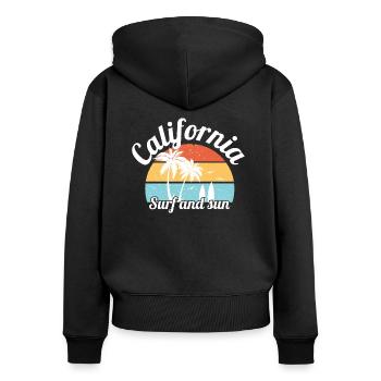 california surf and sun - Sweat à capuche zippé Premium bio Femme - noir - Dos - Julia (174cm)