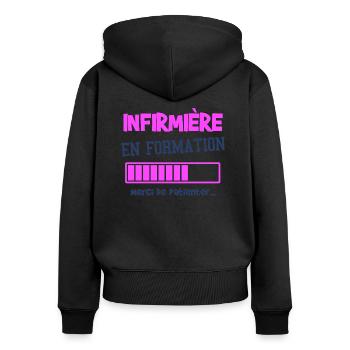 infirmière en formation cadeau femme - Sweat à capuche zippé Premium bio Femme - noir - Dos - Julia (174cm)