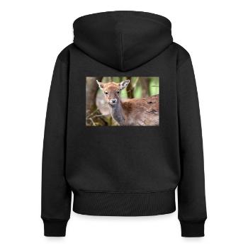 Fallow Deer (in german Damwild or Damhirsch) Dama - Women's Premium Organic Zip Hoodie - black - Back - Julia (174cm)