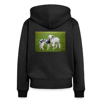 Agneaux Noir et Blanc - Sweat à capuche zippé Premium bio Femme - noir - Dos - Julia (174cm)