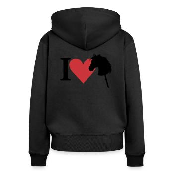 J’ADORE HOBBY HORSE- HOBBY HORSING- CHEVAL SUR UN BÂTON - Sweat à capuche zippé Premium bio Femme - noir - Dos - Julia (174cm)