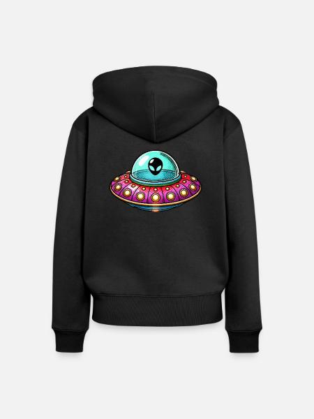 ufo comic - Frauen Premium Bio Zip Hoodie - Schwarz