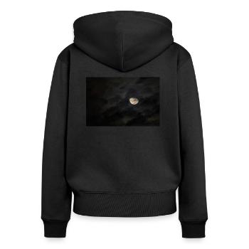 Mond - Frauen Premium Bio Zip Hoodie - Schwarz - Hinten - Julia (174cm)