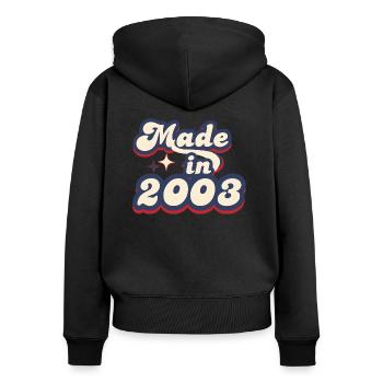 Hergestellt im Jahr 2003 Retro - Frauen Premium Bio Zip Hoodie - Schwarz - Hinten - Julia (174cm)