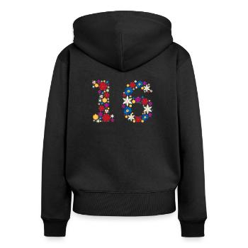 Flowers 16 - Frauen Premium Bio Zip Hoodie - Schwarz - Hinten - Julia (174cm)