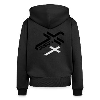 Jesus Kreuz - Frauen Premium Bio Zip Hoodie - Schwarz - Hinten - Julia (174cm)