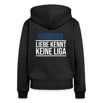 Hamburg Fußball Liebe kennt keine Liga - Frauen Premium Bio Zip Hoodie - Schwarz - Hinten - Julia (174cm)