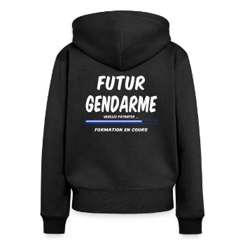 gendarme / gendarmerie - Sweat à capuche zippé Premium bio Femme - noir - Dos - Julia (174cm)