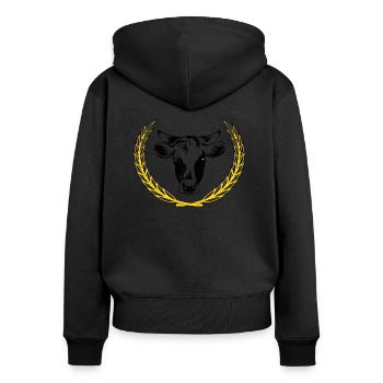 Cow with ear of wheat - Women's Premium Organic Zip Hoodie - black - Back - Julia (174cm)