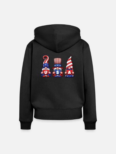 4. Juli USA Gnomes - Frauen Premium Bio Zip Hoodie - Schwarz