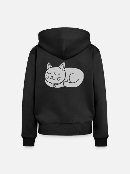Katze schlafend liegend Comic - Frauen Premium Bio Zip Hoodie - Schwarz