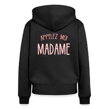 Appelez Moi Madame Idée Cadeau Evjf Femme Rigolo - Sweat à capuche zippé Premium bio Femme - noir - Dos - Julia (174cm)