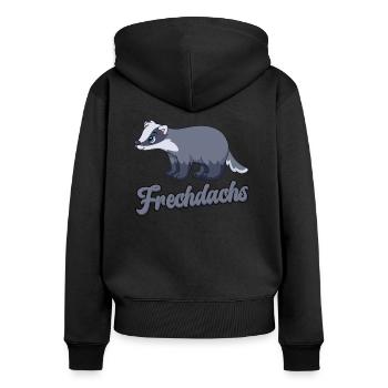 Drôle, blaireau doux, blaireau effronté, - Sweat à capuche zippé Premium bio Femme - noir - Dos - Julia (174cm)