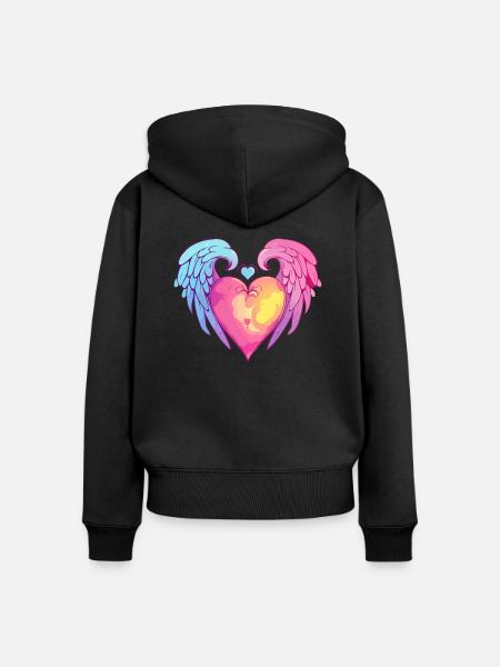Mein geflügeltes Herz - Frauen Premium Bio Zip Hoodie - Schwarz