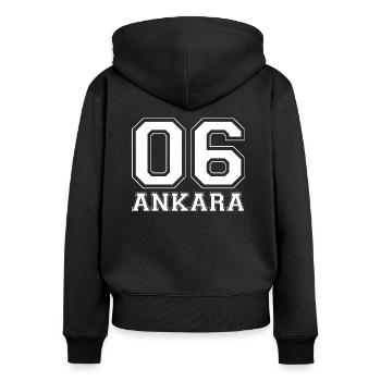 06 ANKARA LA BEBE BURASI ANGARA - Frauen Premium Bio Zip Hoodie - Schwarz - Hinten - Julia (174cm)