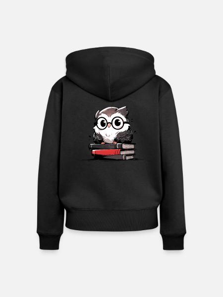 Eule - Frauen Premium Bio Zip Hoodie - Schwarz