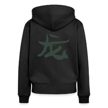 Dragon (chinois) Zodiaque - Sweat à capuche zippé Premium bio Femme - noir - Dos - Julia (174cm)
