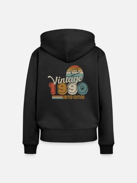 1990 - Frauen Premium Bio Zip Hoodie - Schwarz