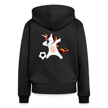 Fußball Einhorn Deutschland Belgien EM WM - Frauen Premium Bio Zip Hoodie - Schwarz - Hinten - Julia (174cm)