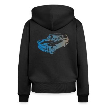  601 Kombi Trabi - Frauen Premium Bio Zip Hoodie - Schwarz - Hinten - Julia (174cm)
