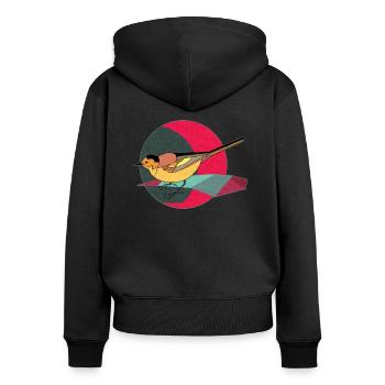 Bunter Vogel - Frauen Premium Bio Zip Hoodie - Schwarz - Hinten - Julia (174cm)